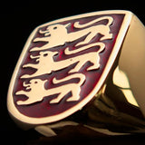 Perfectly crafted Men's Shield Ring 3 Red Lions Coat of Arms - Solid Brass - BikeRing4u