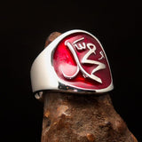 Excellent crafted Men's red Muhammad Muslim Ring - Sterling Silver - BikeRing4u