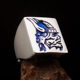 Perfectly crafted Men's Ring blue Viking Warrior - Sterling Silver - BikeRing4u