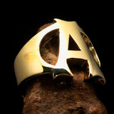 Mirror polished Men's Brass Initial Ring one bold Letter A - BikeRing4u