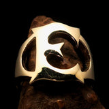 Mirror polished Men's Brass Initial Ring one bold Letter E - BikeRing4u