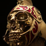Excellent crafted Men's Skull Biker Ring Roman Centurion Red - Solid Brass - BikeRing4u