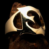 Mirror polished Men's Brass Initial Ring one bold Letter E - BikeRing4u