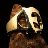 Mirror polished Men's Brass Initial Ring one bold Letter F - BikeRing4u