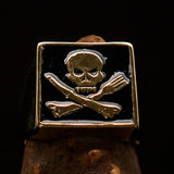 Perfectly crafted Men's Chef Skull Ring Crossed Fork Knife Black - Solid Brass - BikeRing4u