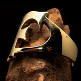 Mirror polished Men's Brass Initial Ring one bold Letter F - BikeRing4u