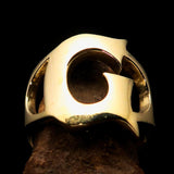 Mirror polished Men's Brass Initial Ring one bold Letter G - BikeRing4u