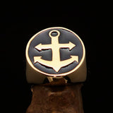 Perfectly crafted Men's Sailor Ring Big Anchor Black - Solid Brass - BikeRing4u