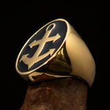 Perfectly crafted Men's Sailor Ring Big Anchor Black - Solid Brass - BikeRing4u