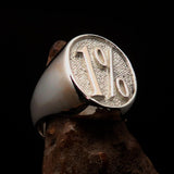 Nicely crafted Men's Outlaw Ring oval 1% Percent Symbol - two tone Sterling Silver - BikeRing4u