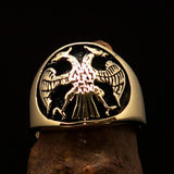 Excellent crafted ancient Men's Twin Head Eagle Ring - antiqued Brass - BikeRing4u