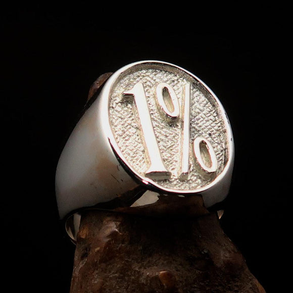Nicely crafted Men's Outlaw Ring oval 1% Percent Symbol - two tone Sterling Silver - BikeRing4u