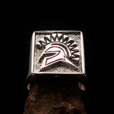 Nicely crafted Men's Greek Warrior Ring - two tone Sterling Silver - BikeRing4u