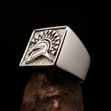 Nicely crafted Men's Greek Warrior Ring - two tone Sterling Silver - BikeRing4u