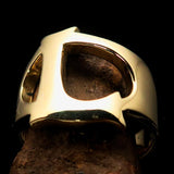 Mirror polished Men's Brass Initial Ring one bold Letter L - BikeRing4u