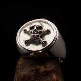 Nicely crafted Men's Pirate Ring Jolly Roger crossed Bones Skull - two tone Sterling Silver - BikeRing4u