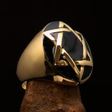 Excellent crafted Men's Hebrew Ring Black Black Star of David - Solid Brass - BikeRing4u