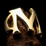 Mirror polished Men's Brass Initial Ring one bold Letter M - BikeRing4u