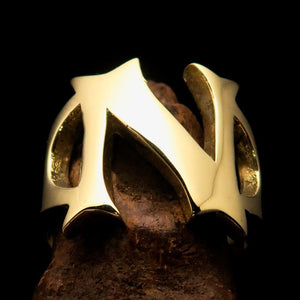 Mirror polished Men's Brass Initial Ring one bold Letter N - BikeRing4u