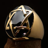 Excellent crafted Men's Hebrew Ring Black Black Star of David - Solid Brass - BikeRing4u