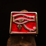 Excellent crafted Men's Ring All seeing Udjat Eye of Ra Red - Solid Brass - BikeRing4u