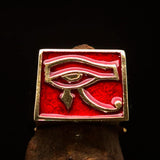 Excellent crafted Men's Ring All seeing Udjat Eye of Ra Red - Solid Brass - BikeRing4u