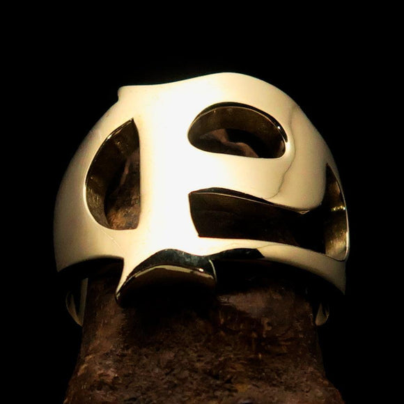 Mirror polished Men's Brass Initial Ring one bold Letter P - BikeRing4u