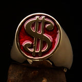 Excellent crafted Men's Currency Ring US Dollar Symbol Red - Solid Brass - BikeRing4u
