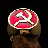 Excellent crafted Men's Socialist Ring Hammer Sickle Red - Solid Brass - BikeRing4u
