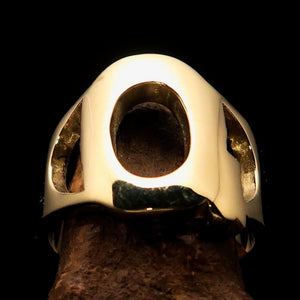 Mirror polished Men's Brass Initial Ring one bold Letter Q - BikeRing4u