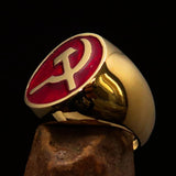Excellent crafted Men's Socialist Ring Hammer Sickle Red - Solid Brass - BikeRing4u