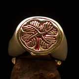 Excellent crafted Men's Signet Ring Four leaved Clover Red - Solid Brass - BikeRing4u