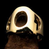 Mirror polished Men's Brass Initial Ring one bold Letter Q - BikeRing4u