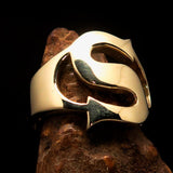 Mirror polished Men's Brass Initial Ring one bold Letter S - BikeRing4u