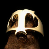 Mirror polished Men's Brass Initial Ring one bold Letter T - BikeRing4u