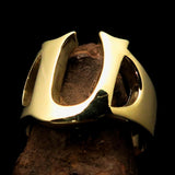 Mirror polished Men's Brass Initial Ring one bold Letter U - BikeRing4u