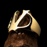 Mirror polished Men's Brass Initial Ring one bold Letter V - BikeRing4u