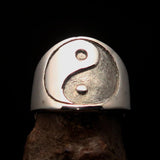 Excellent crafted Men's Yin Yang Ring - two tone Sterling Silver - BikeRing4u