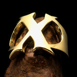 Mirror polished Men's Brass Initial Ring one bold Letter X - BikeRing4u