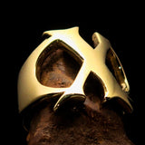 Mirror polished Men's Brass Initial Ring one bold Letter X - BikeRing4u