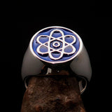Perfectly crafted Men's Teacher Ring blue Atom Symbol - Sterling Silver - BikeRing4u