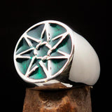 Excellent crafted Men's Heptagon Ring Green seven sided Polygon - Sterling Silver - BikeRing4u