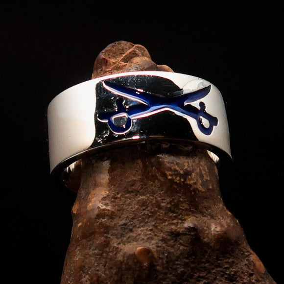 Excellent crafted Men's Cavalry Ring blue Crossed Sabers - Sterling Silver - BikeRing4u