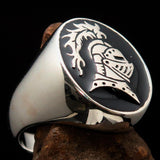 Perfectly crafted Men's Medieval Ring Brave Knight Black - Sterling Silver - BikeRing4u