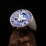 Excellent crafted Men's blue Templar Knight Seal Ring - Sterling Silver - BikeRing4u