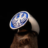 Nicely crafted Men's Seal Ring blue German Eagle - Sterling Silver - BikeRing4u