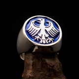 Nicely crafted Men's Seal Ring blue German Eagle - Sterling Silver - BikeRing4u