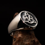 Nicely crafted Men's Triquetra Ring Celtic Triskelion Knot Black - Sterling Silver - BikeRing4u