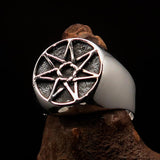 Excellent crafted Men's Heptagon Ring seven sided Polygon - antiqued Sterling Silver - BikeRing4u