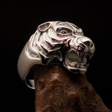 Excellent crafted Men's Animal Ring Male Tiger - shiny Sterling Silver - BikeRing4u